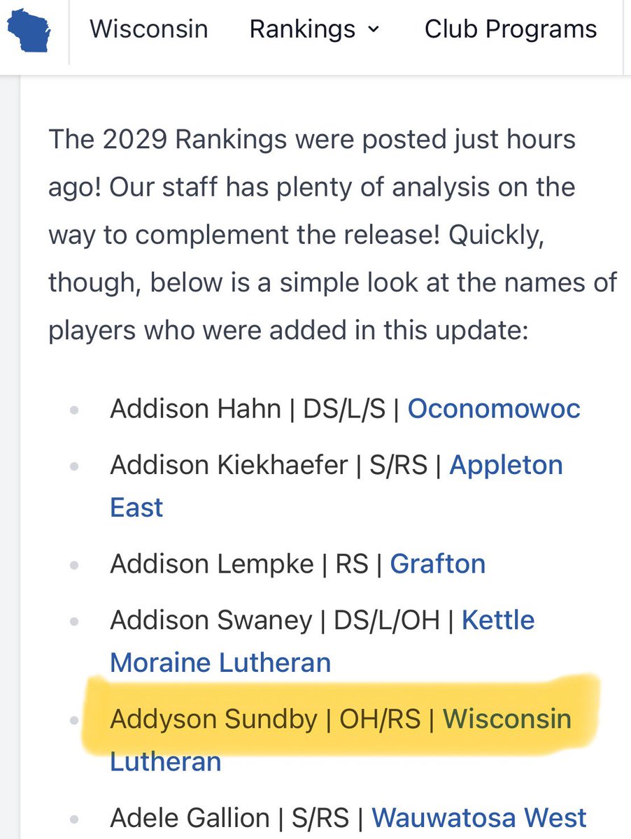 AddysonSundby's tweet photo. Thank you @PrepDigWI for adding me to the 2029 rankings! Can’t wait for the next @PrepDig event! https://t.co/H8J4drEvhy