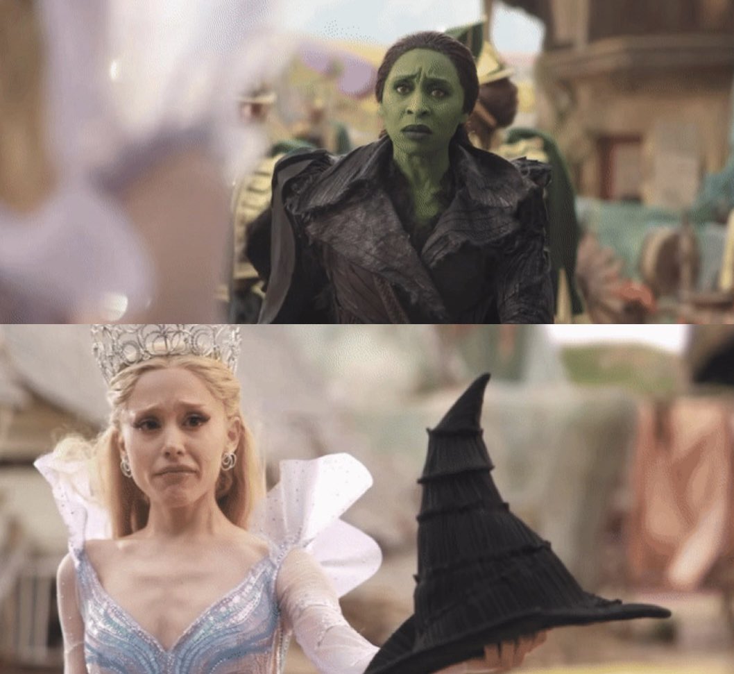 script: fiyero keeps his musket trained on glinda &amp; tosses elphaba her broom (both fiyero &amp; glinda tell her to go)

cynthia &amp; ari: what if elphaba &amp; glinda actually share the most heart wrenching stare and elphaba won’t go until glinda insists &amp; even then elphie doesnt want to go