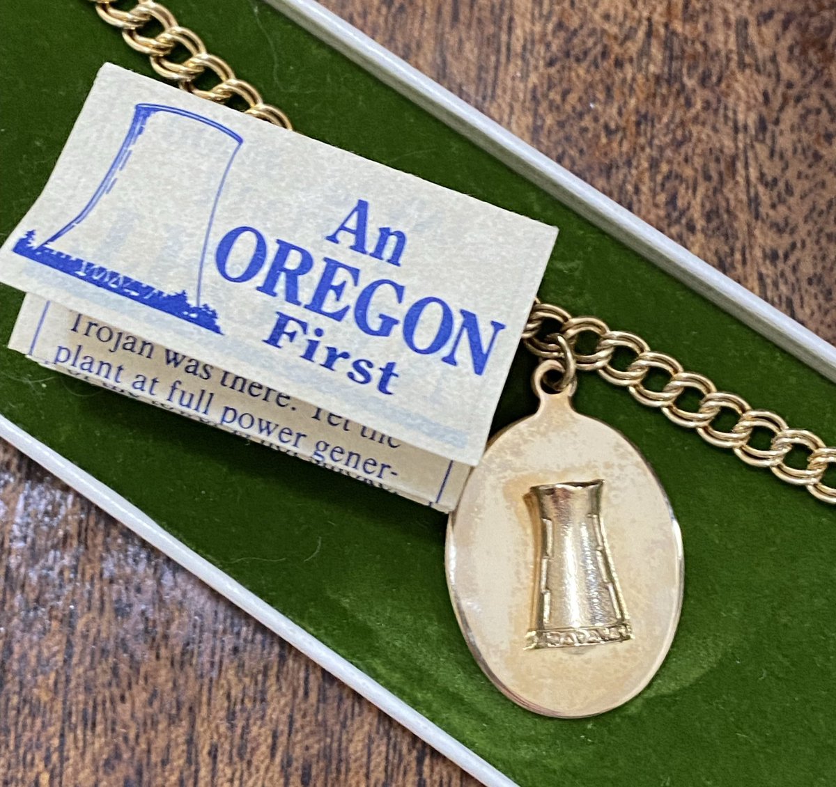 radioactivered's tweet image. One of my fave jewelry finds ever, Trojan Nuclear Power Plant Bracelet! ☢️🎀 #nuclear #powerplant
