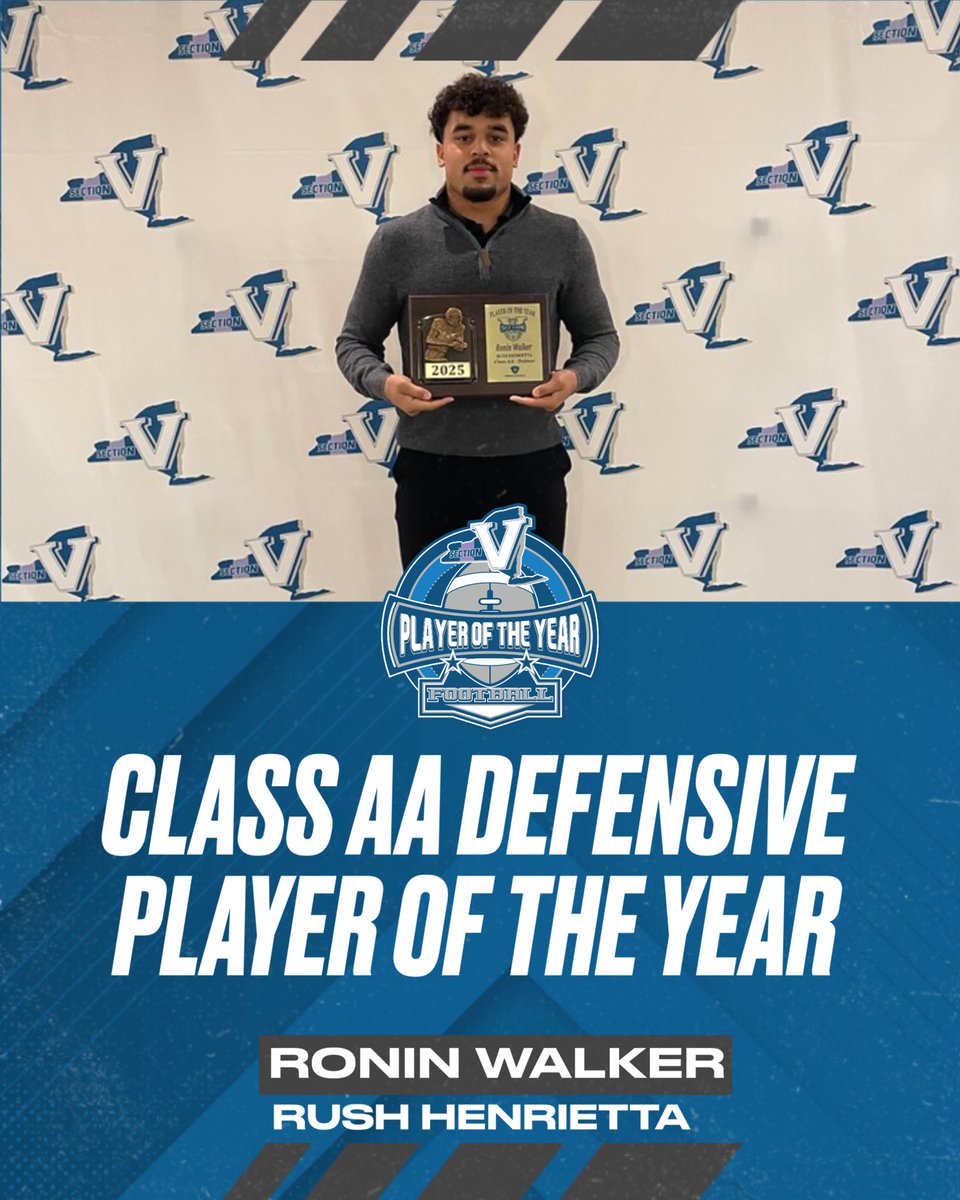 SecVFootball's tweet photo. Congratulations to Ronin Walker of @RHCometFootball @RushAthletics who is our 2025 Class AA Defensive Player of the Year! https://t.co/6OCTnTVDVd