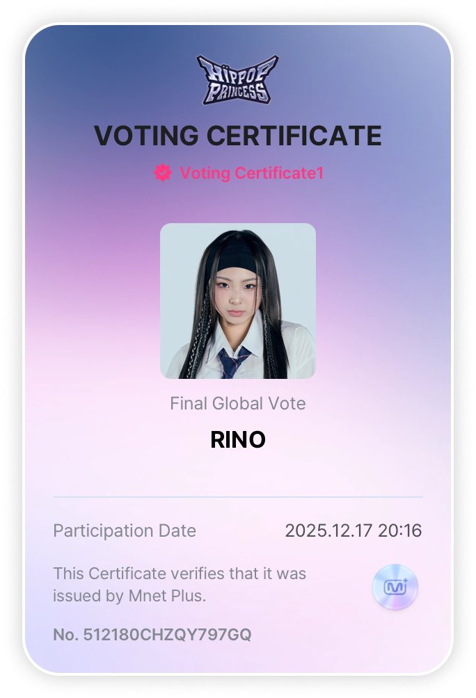 honeyzval's tweet photo. Final vote 🥲
#HIPPOPPrincess #FinalGlobalVote #MnetPlus https://t.co/iaF3gL3acO