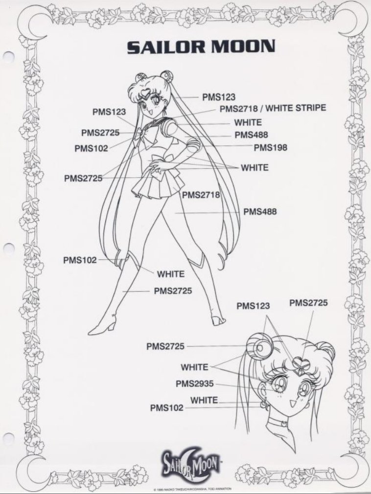 The Sailor Moon Pink-Tint discourse is back again so here's a reminder that we have the official pantone colour matches from the DiC syndication bible
