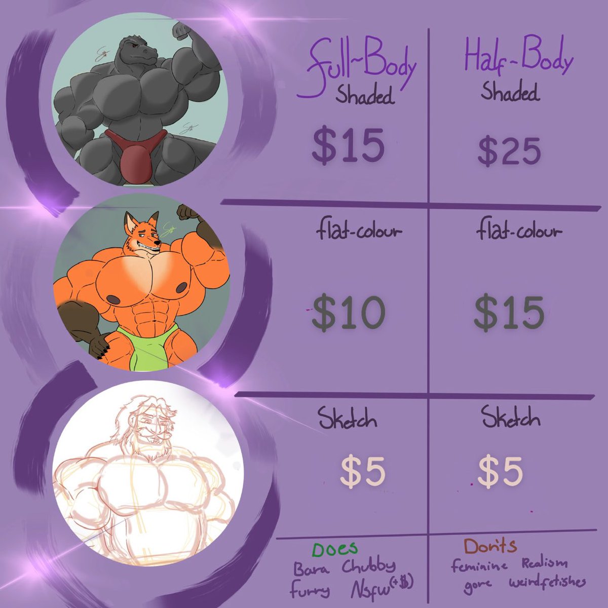 Heyyyyy been thinking for a while but I thought about opening commissions, work hours aren’t so good rn so yeah.. 
I appreciate some shares 🧡

(Prices can be negotiated)
#Commission #furry #artist