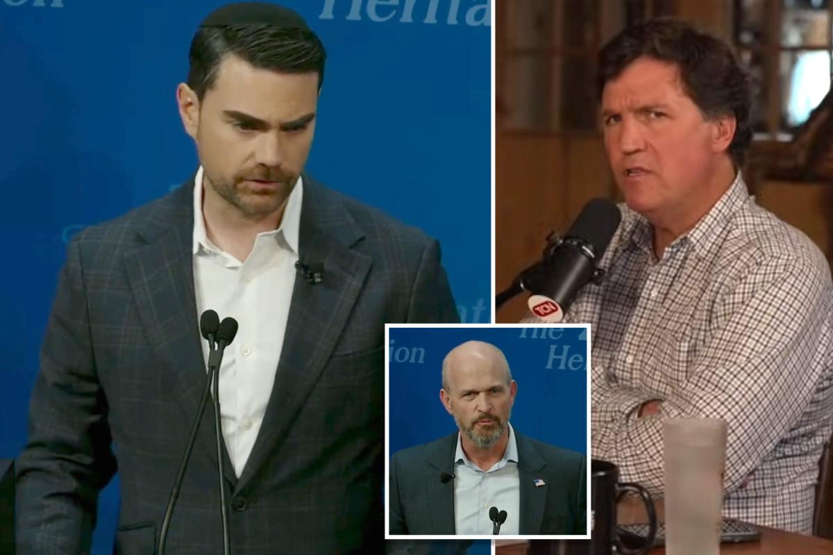 nypost's tweet photo. Ben Shapiro rails against Tucker Carlson in Heritage Foundation speech: ‘Opponent of conservatism’ https://t.co/2DULHo1Nw9 https://t.co/Eupt9BZw6M