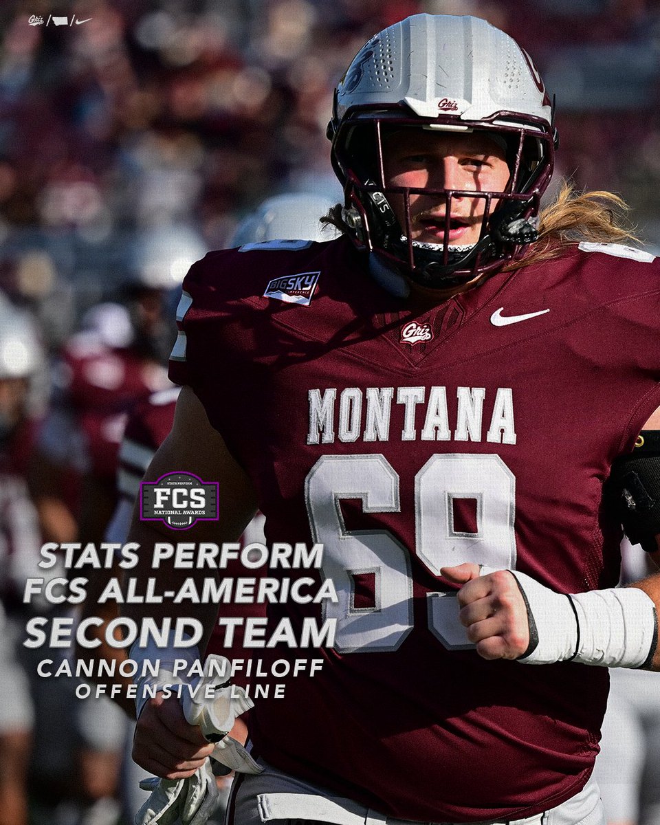 MontanaGrizFB's tweet photo. 🇺🇸 𝑨𝒍𝒍-𝑨𝒎𝒆𝒓𝒊𝒄𝒂𝒏𝒔

CONGRATS to the four Grizzlies named to the Stats Perform FCS All-America teams!

🫡 @Moneymike61 
🫡 @kealiiahyat 
🫡 @eli_gillman 
🫡 @cannon186 

📰 https://t.co/BySAV1Fewf

#GoGriz https://t.co/JtzTletvoK