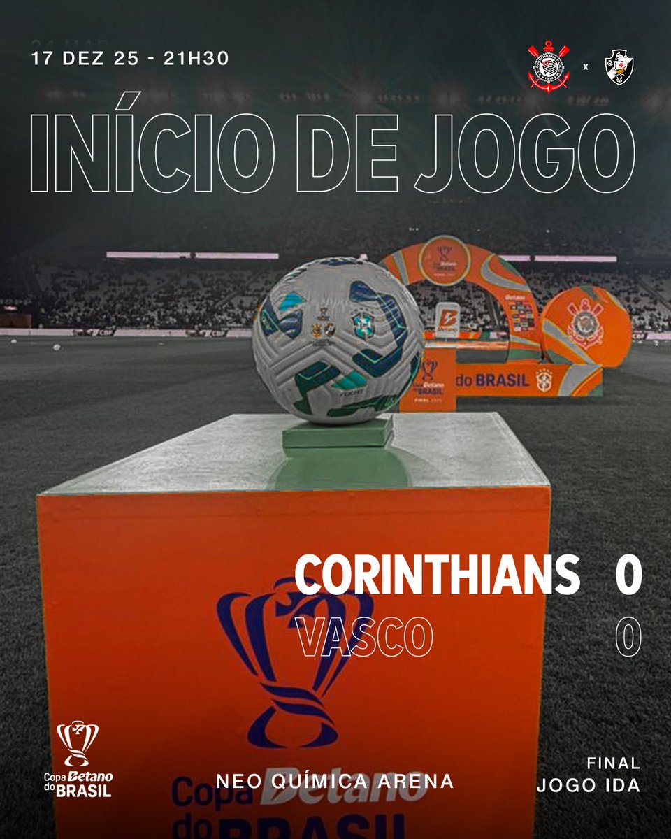 Corinthians's tweet photo. 1T | 00 min: ROOOOOOOOOOOOLOOOOOU A BOLA! VAMOS PARA O JOGO DE IDA DA FINAL DA COPA DO BRASIL! 🏴🏳️

#TodoPoderosoTimão
#SCCPxVAS (0-0)
#VaiCorinthians https://t.co/LFdkvxdanH