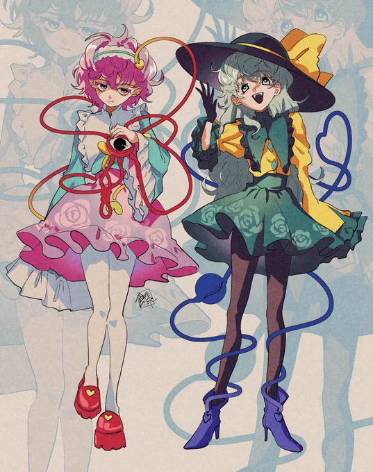 セル画っぽい配色意識して塗った絵。一周まわって斬新な気持ちで描けて楽しい。