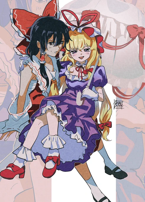 セル画っぽい配色意識して塗った絵。一周まわって斬新な気持ちで描けて楽しい。
