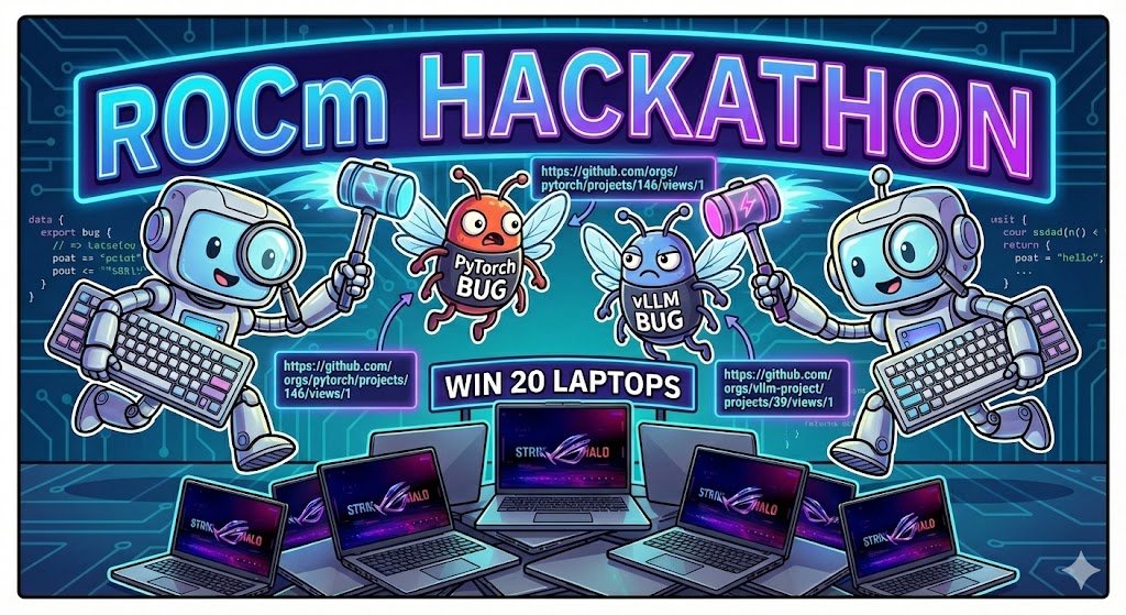 ⚡ CODE FOR HARDWARE CHALLENGE ⚡

Its the Holidays so we have 20 Strix Halo 128GB Laptops looking for new owners. Want one?

The Deal: Fix 10 bugs in the <a href="/PyTorch/">PyTorch</a> or <a href="/vllm_project/">vLLM</a> ROCm backlog.

Start Squashing:🐛 PyTorch: github.com/orgs/pytorch/p…🐛 vLLM: github.com/orgs/vllm-proj…