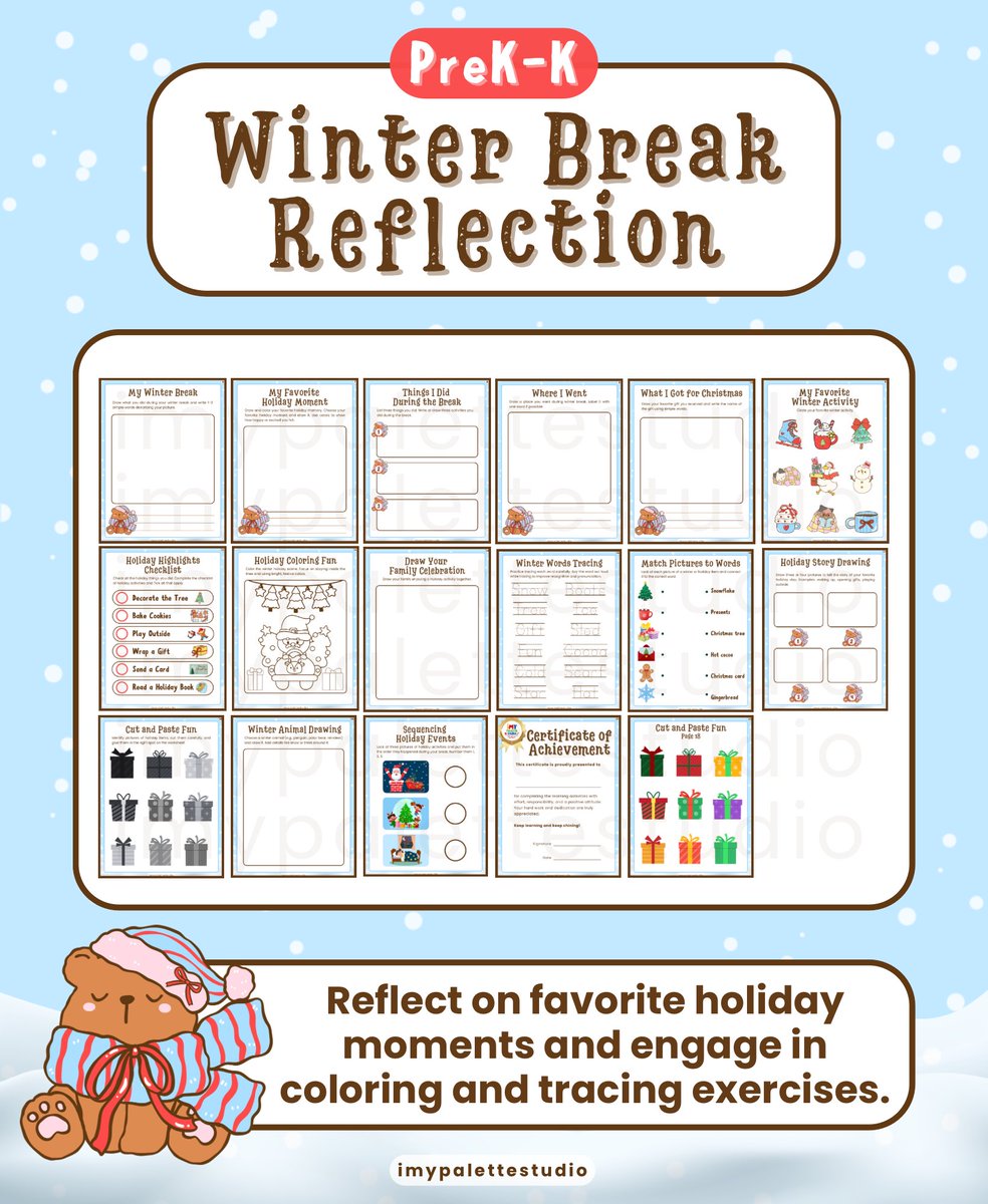 imypalettex's tweet photo. 📘This winter workbook allows PreK–K learners to recall break events with drawing activities, writing practice, and thoughtful prompts.

GET IT NOW ON TPT
🔗 https://t.co/rmiaWKVAWw

#TPT #imypalettestudio #ParentingMindset  #SeasonalLearning #WorksheetSet #KindergartenTools https://t.co/gE7qnP8hU8