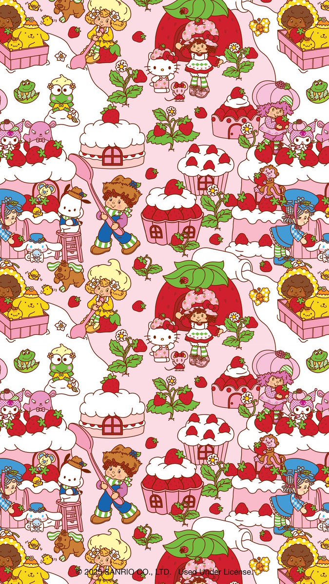 sanriodaily's tweet image. sanrio x strawberry shortcake wallpapers 💫