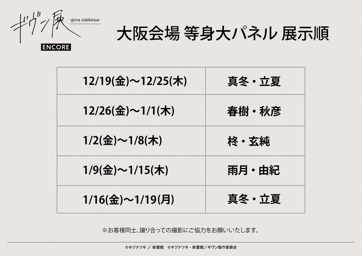 📢大阪会場 フチなし等身大パネル展示のお知らせ📢 大阪会場では週