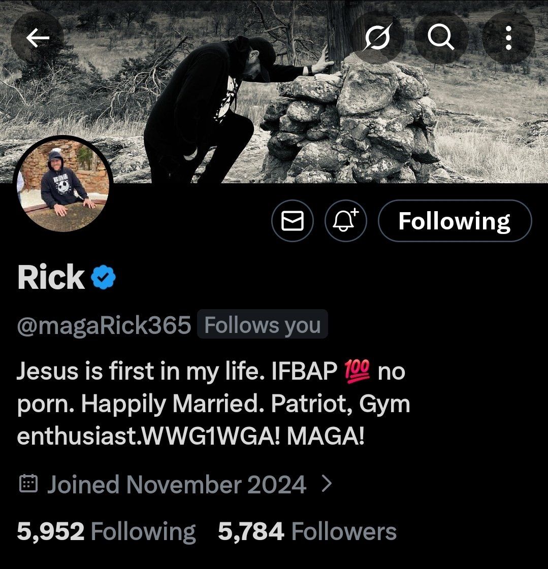 ShadowSentinel's tweet image. I don't think I've introduced Rick to you guys. I've been following Rick for a while he is a happily married patriot, gym enthusiast, and strong MAGA supporter!

He's an all around real good guy.
It's a mystery how he isn't at 6k

LET’S GO!

@magaRick365
