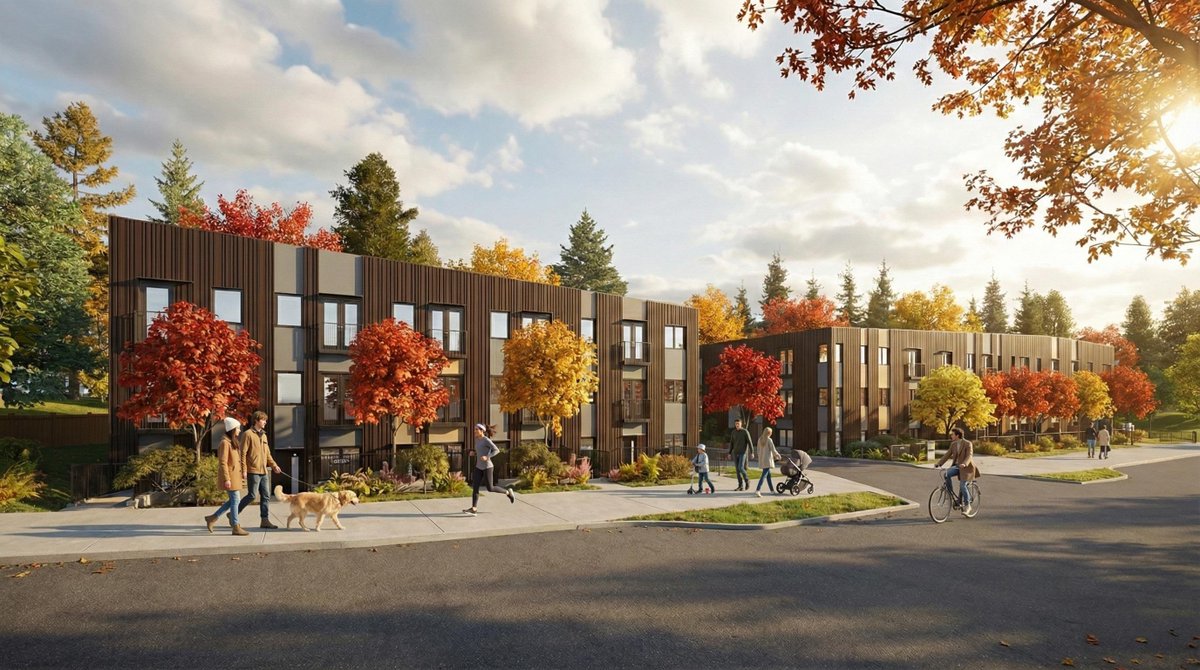 cparch_'s tweet photo. Lumiere is designed to bring together people of different generations and cultures within a shared community that emphasizes belonging, connection, and resident engagement. It strengthens relationships between neighbours while connecting them to the surrounding natural landscape and Nanaimo’s bicycle network in support of an active lifestyle.

The development is organized around a central amenity space or “hearth” that creates a welcoming gathering place for social interaction. Set within a forested context, the hearth’s warmth is echoed in the surrounding buildings through nuanced, site-responsive materials and colour palette.

The result is a thoughtfully integrated community that strengthens social connections, health, and sense of place.

Learn more: https://t.co/hJ7upmsHdk

#architectvancouver #architectvancouverIsland #communitydevelopment #architecturedesign #communitydesign #brownfieldredevelopment #bchousing #checkwitchpoironarchitects #tectonica