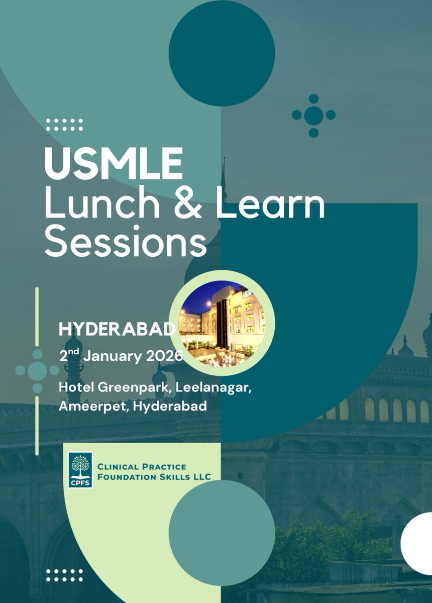 mannuru123's tweet photo. Stay updated on the latest USMLE and Intealth changes, practice writing an excellent progress note, and take home valuable learning materials to support your USCE rotations.

🔹 Limited seats available. Sign up today!
🔹 Don’t miss this well-curated learning opportunity

📍 Hyderabad, India
We look forward to seeing you there!

#cpfs #imgs #match2026 #match2027 #residency #hyderabad #india