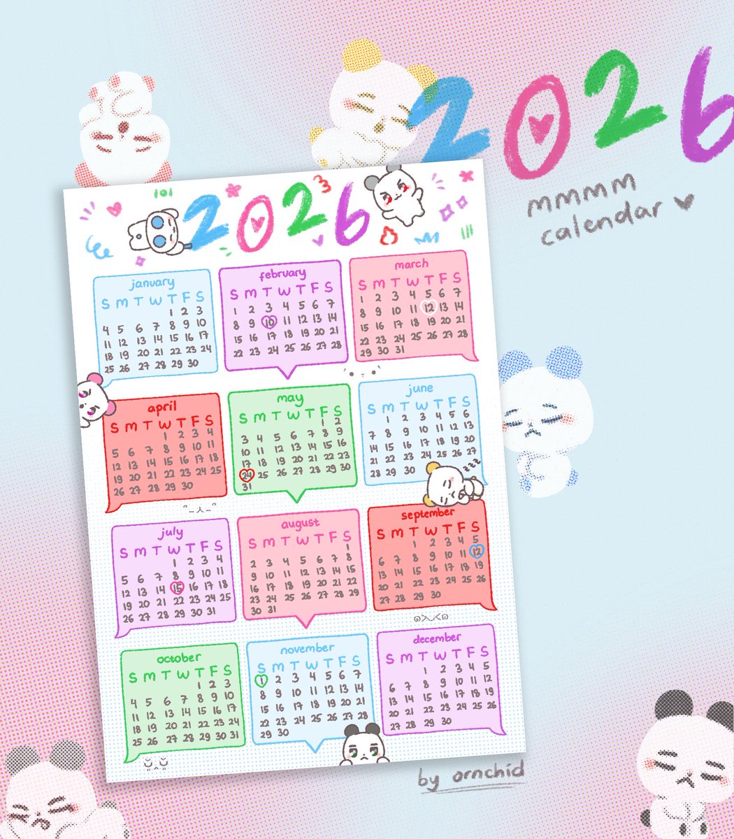 mmmm 2026 calendar
free printable file! :3

⋆˙⟡ personal use only
⋆˙⟡ kindly tag me if u print / use them

🔗: bit.ly/mmmmcalendar 
(shares are appreciated 💗)