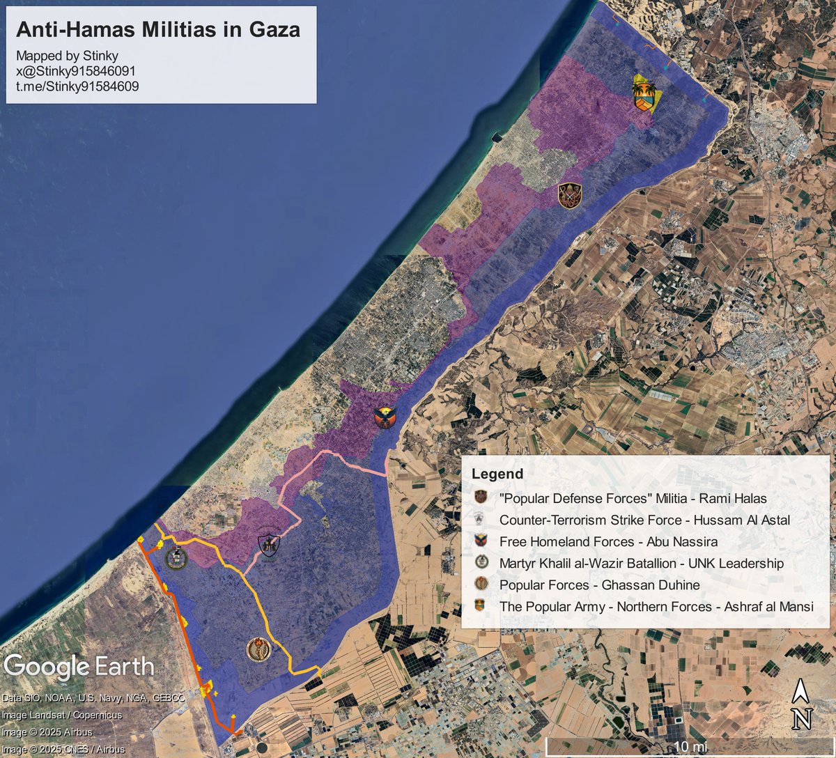 🧵Since I last made the thread covering the Anti-Hamas militias, I stumbled upon new information (massive thank you to <a href="/Gabor_Friesen/">Gabòr Friesen</a> who aided in this) that warranted an update thread.

So far, there are 6 militias in the Gaza strip. 

Map Link: google.com/maps/d/u/1/emb…