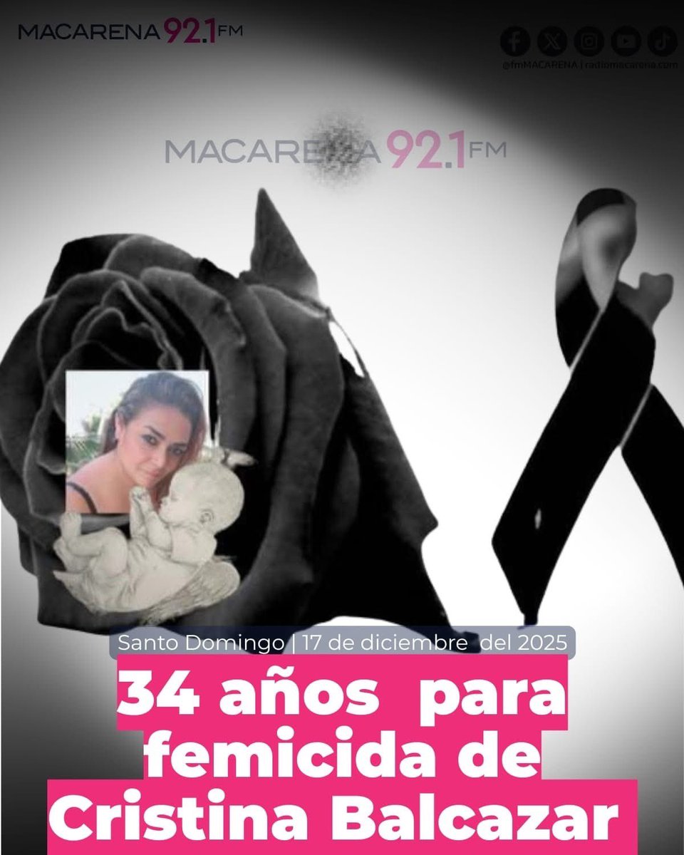 🧑‍⚖️A 34 años y 8 meses de carcel fue sentenciado el exmilitar Cristian B. J., procesado por el femicidio perpetrado contra expareja Cristina Balcazar y el bebé que llevaba en su vientre. El hecho ocurrió en noviembre de 2020 en #SantoDomingo