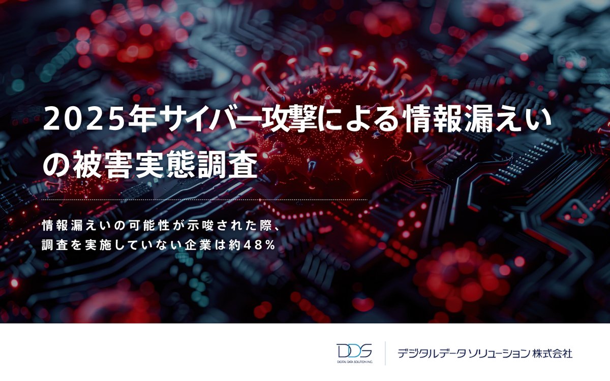PRTIMES_TECH's tweet photo. ＜情報漏えいの可能性が示唆された際、調査を実施していない企業は約48%​​＞デジタルデータソリューションが2025年... https://t.co/UazxO0kI3M https://t.co/xPZ31GQarC