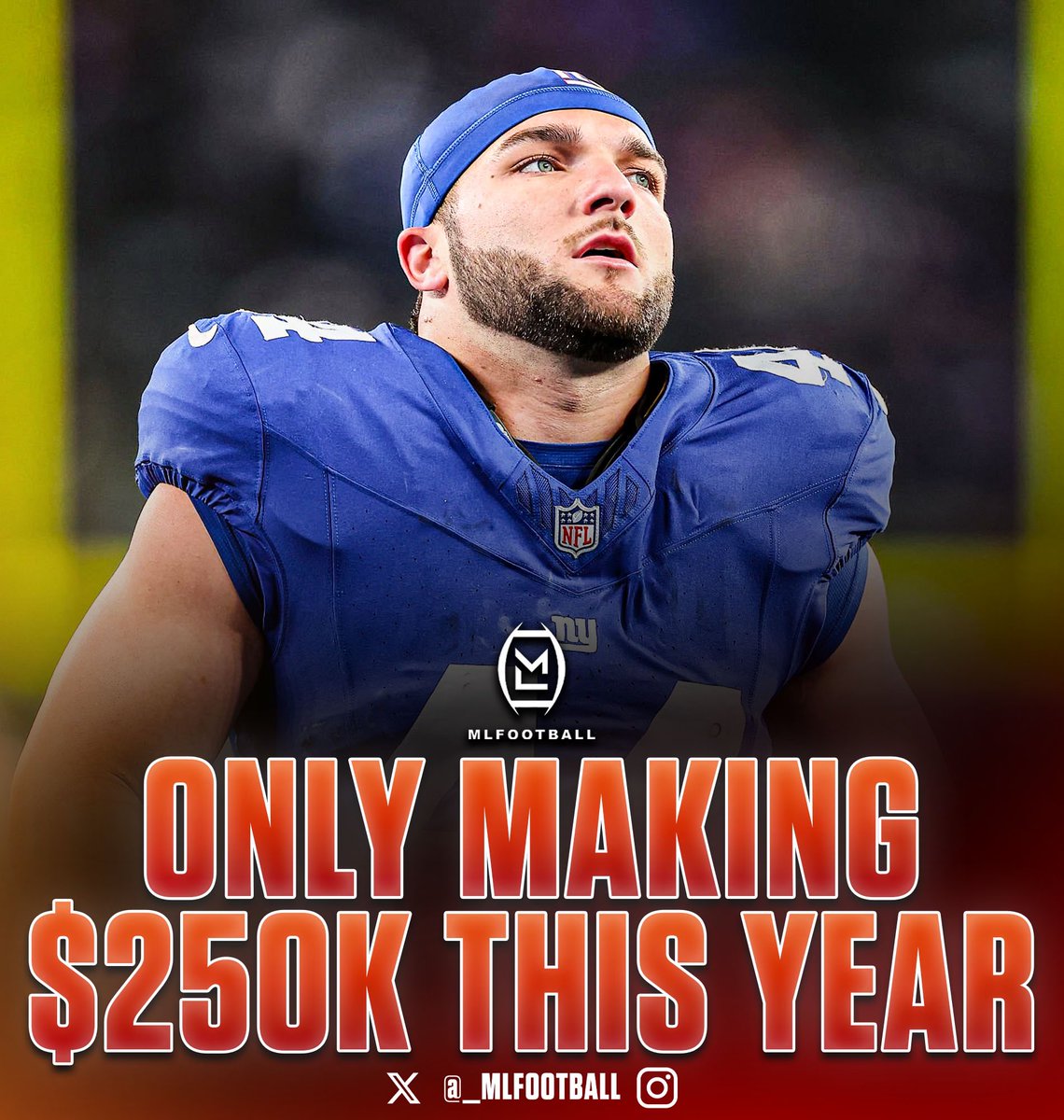 MLFootball's tweet image. 🚨🚨HEARTBREAKING🚨🚨

#Giants rookie star running back Cam Skattebo revealed that he will only make 250 thousand dollars this year.

Skattebo, a 4th rounder, says that, due to New York taxes and his missing most of the season due to injury, his salary is so low.

This is awful💔