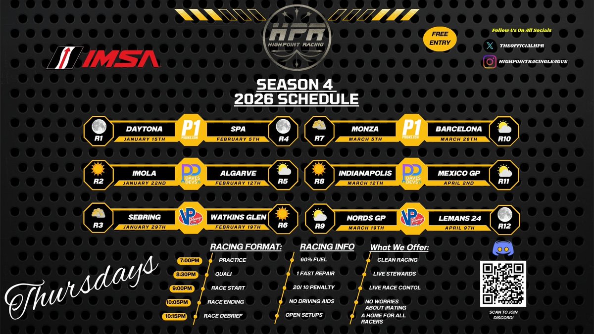 2026 Racing Schedule at High Point Racing!