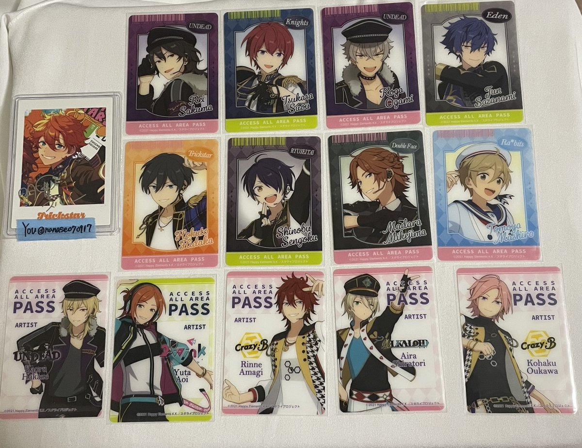 【交換/譲渡】
あんスタ ドリームライブ DREAM LIVE スタライ ローソン くじ 

譲
C賞 ☆燐音 藍良 こはく ☆薫 ゆうた
D賞 北斗 ☆晃牙 ☆ジュン 忍 ☆司 斑 友也

求
C賞 零1＞D賞 スバル/真
200円/枚(＋送料)

C↔️D可
郵送可
佐賀or福岡手渡し可
交換は零決まり次第スバル/真
☆譲渡は☆以外含めて