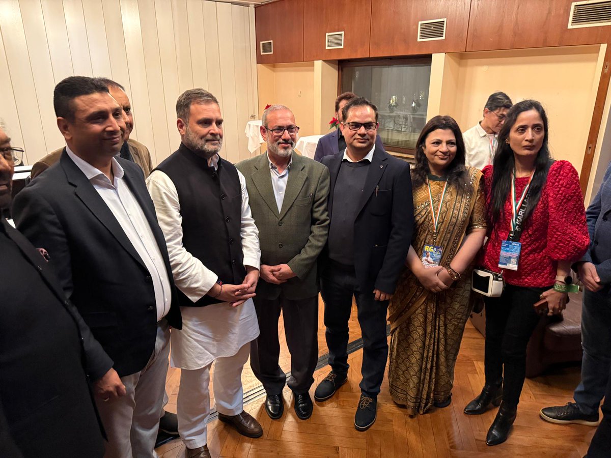 IOC leaders from various countries with Shri Rahul Gandhi, Leader of the Opposition in the Lok Sabha and Member of Parliament, and Dr Arathi Krishna, AICC Secretary in charge of the Indian Overseas Congress, in Berlin, Germany.
