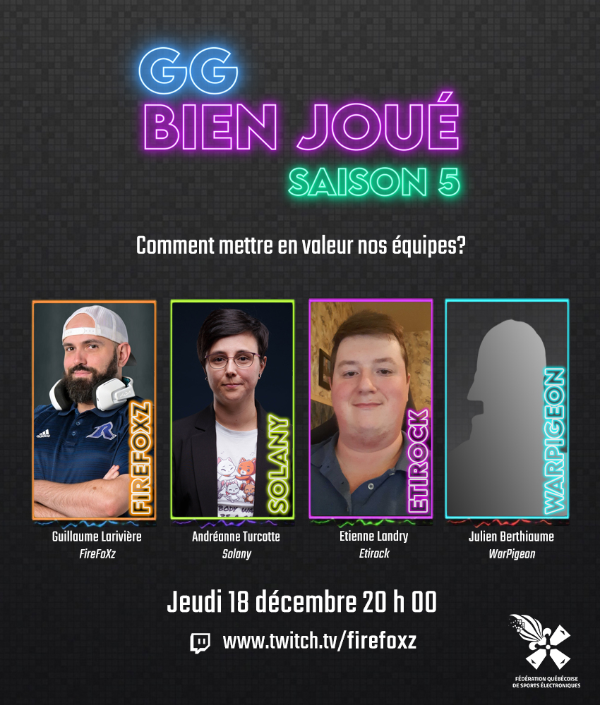 firefoxz09's tweet photo. 🎮🎙️ ANNONCE DES INVITÉS 🎙️🎮
Épisode 3: Comment mettre en valeur nos équipes esports? Nos invités pour partager leurs points de vues seront Andréanne Turcotte, Etienne Landry et Julien Berthiaume.
Demain soir (jeudi) 20 h sur ma chaîne Twitch! #GGBIENJOUÉ #firehype https://t.co/9BLHyLwU2U