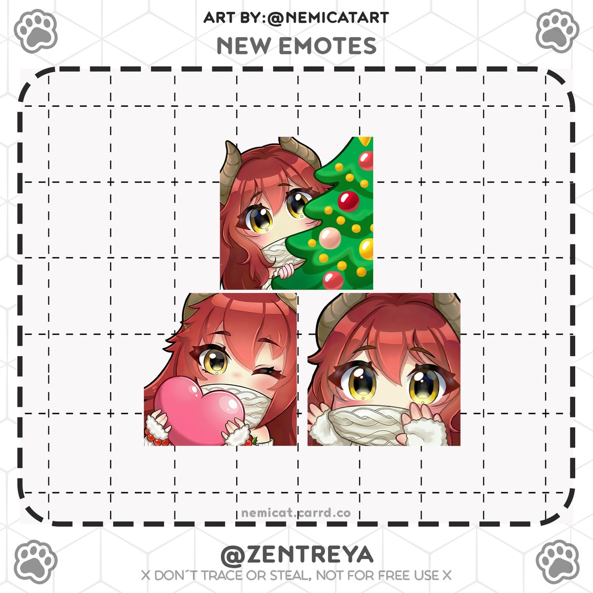 ˋ✦ new emotes for <a href="/zentreya/">Zentreya⚡🐲⚔️</a> 🎄 💗 ɞ ₊ ˚
sorry for being inactive, I’ve been a bit delicate lately…
but I really wanted to make these cute emotes for Zen’s new model! ♡

I hope u like them lots, I truly did my best (｡•́︿•̀｡) ♡
psdt: 
pls check my pinned tweet,  it’s an
