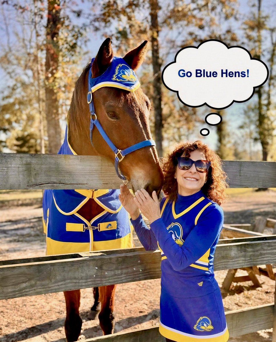 .<a href="/68VenturesBowl/">68 Ventures Bowl</a> LOOK! It’s #BlueHenBruno the horse and his pal Anne (<a href="/UDelaware/">Univ. of Delaware</a> class of ‘83) repping their <a href="/UDBlueHens/">Delaware Blue Hens</a> from the #lowcountry 🏈