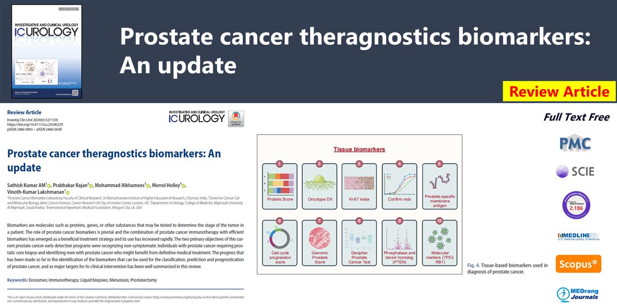 icurology's tweet photo. Prostate cancer theragnostics biomarkers: An update
🌷https://t.co/H4iitXrmKG
Investig Clin Urol. 2024;65(6). Sathish Kumar AM
#Exosomes #Immunotherapy #LiquidBiopsies #Metastasis #Prostatectomy https://t.co/QJfHtFm23z