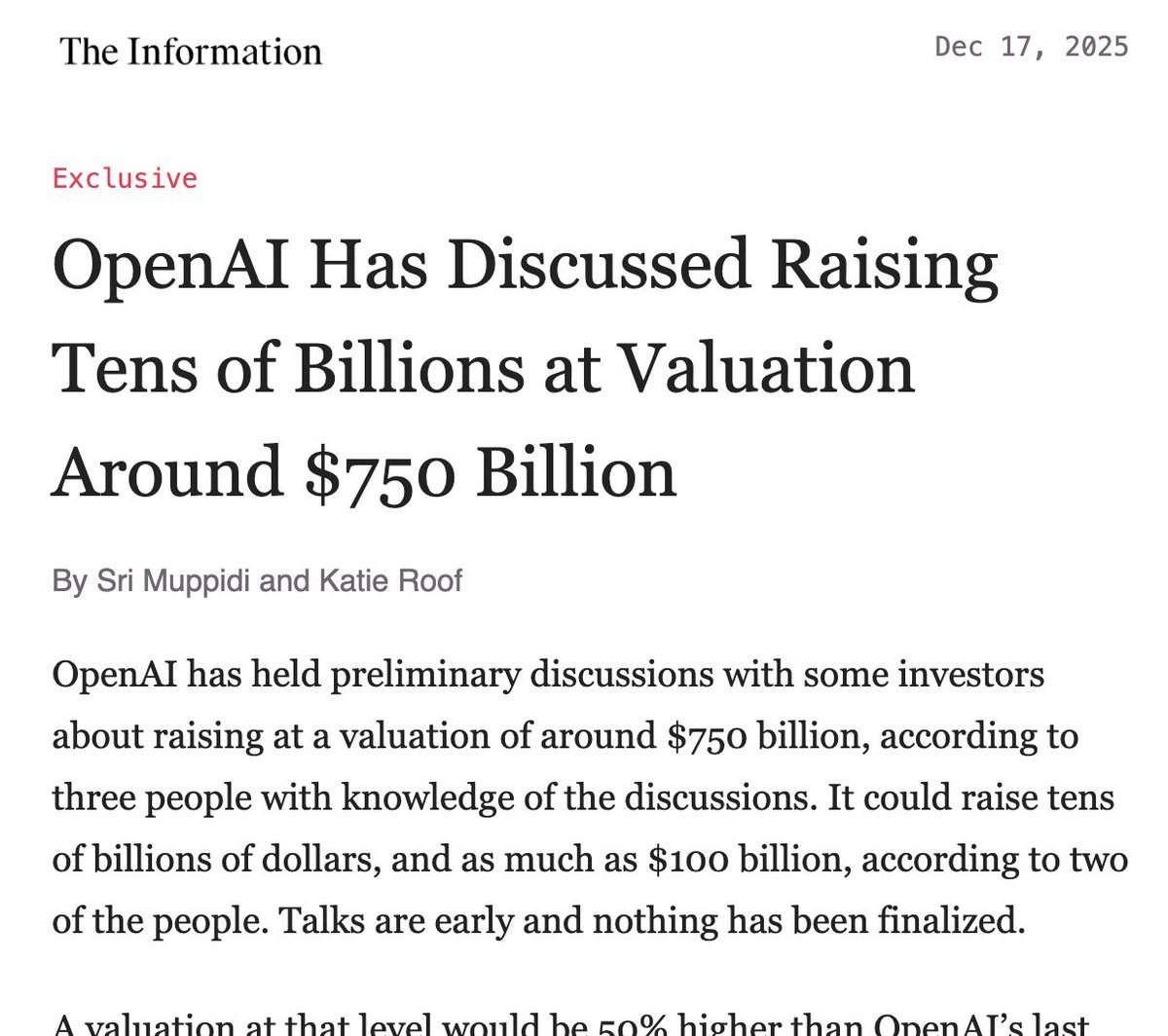 Mayhem4Markets's tweet image. A pre-profit company with a $750B valuation.

And people are saying we aren't in a generative AI bubble?