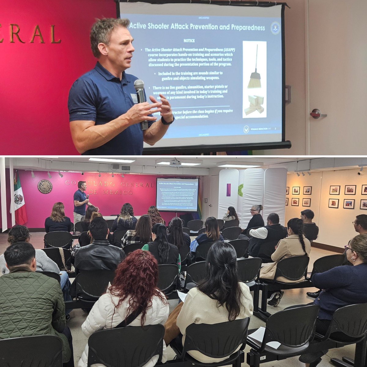 Como parte de nuestro compromiso con la profesionalización, el personal del Consulado de México participó hoy en una capacitación impartida por autoridades del <a href="/FBISanDiego/">FBI San Diego</a> sobre protocolos en situaciones de emergencia, fortaleciendo nuestras capacidades de respuesta y prevención