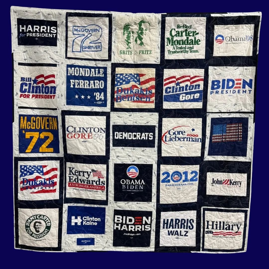 MadelyneRants's tweet image. Do you want a piece of democratic  history? Now's your chance! 

This quilt was made from 24 campaign T-shirts from awesome Democrats like Jimmy Carter &amp;amp; Kamala Harris! 

These are all authentic campaign t-shirts, lovingly quilted together just for you!⤵️

secure.actblue.com/donate/scquilt