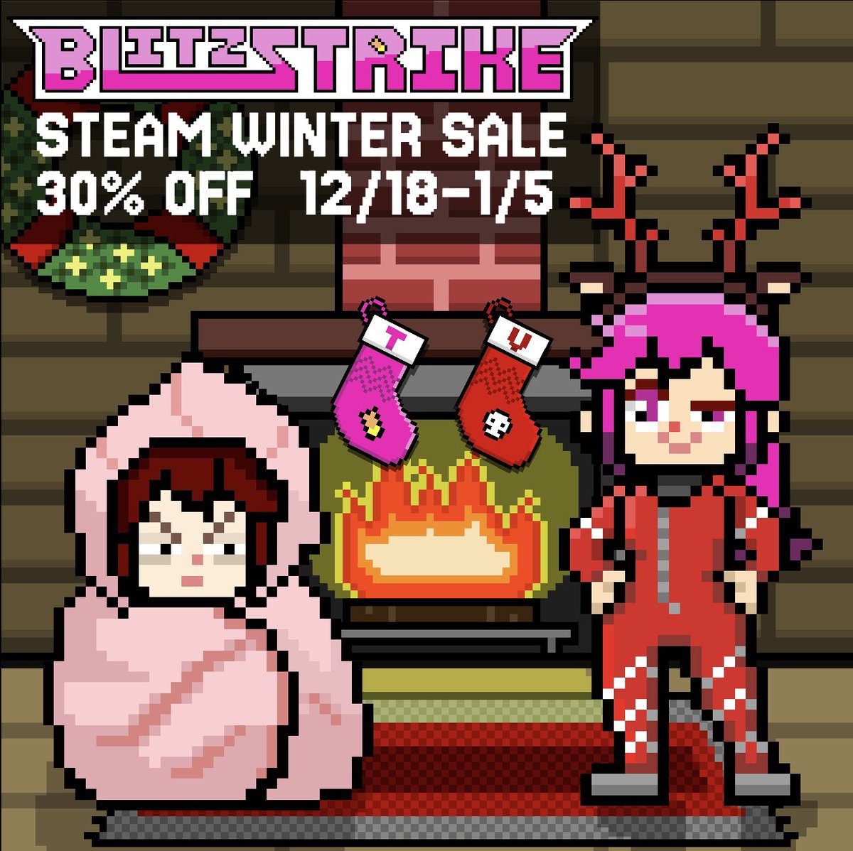 BlitzstrikeGame's tweet photo. The girls wanted to do a onesie day... but #Vectoria had some pushback. 🥶

#Blitzstrike will be participating in the Steam Winter Sale with its biggest discount yet! Save 30% on this action-packed, fire-fueled, snack-caked adventure. 🎄

#Trixel #indiegame #cozy https://t.co/B3Ekc3Rfq5