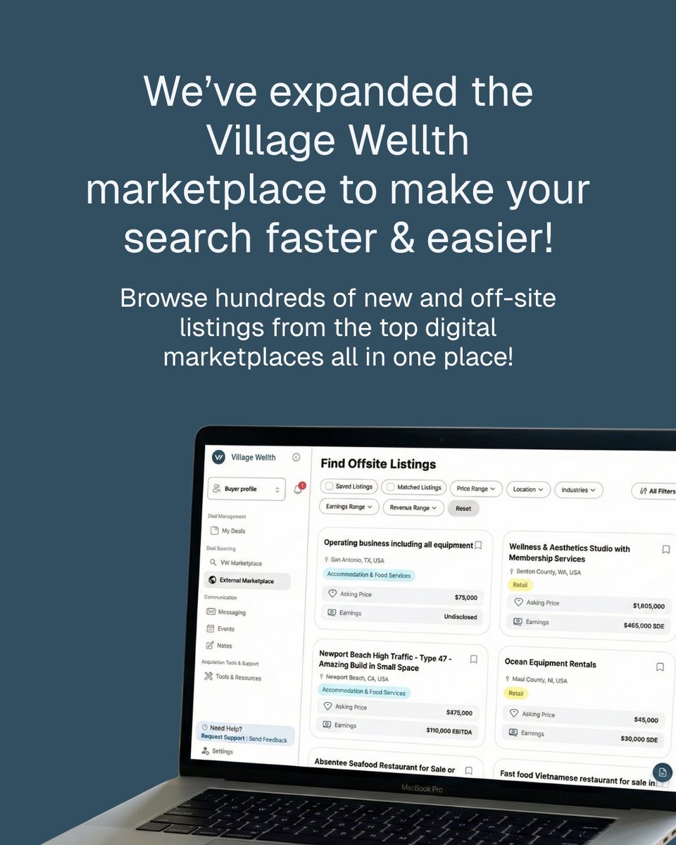 buyandsellabiz's tweet image. Buying a business? Check out all the new features rolling out on the Village Wellth platform.

If you’re curious, head over to hubs.la/Q03Yz1dT0 and check it out yourself! 

#BuyingABusiness #DealFlow #Entrepreneurship #VillageWellth #BusinessGrowth