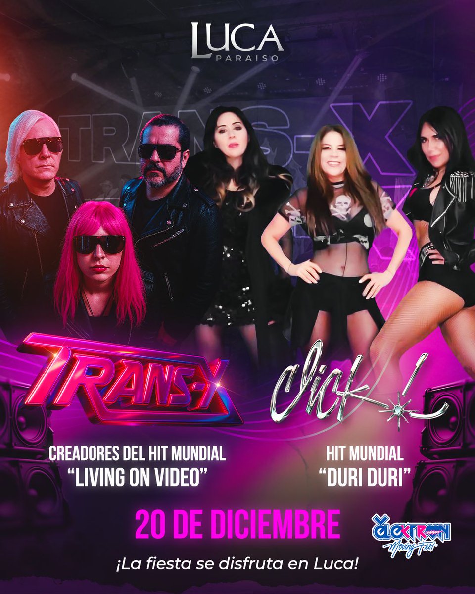 #Mérida #Yucatán el grupo #TransX quienes ofrecerán #concierto el próximo sábado 30 de diciembre en Luca Paraíso.
Tendrán como invitadas a las chicas de "#Click!'.