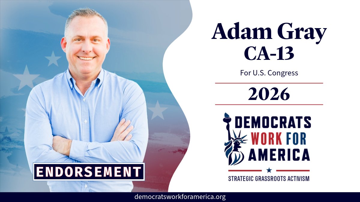 DemsWork4USA's tweet photo. Democrats Work for America is proud to endorse Adam Gray for Congress in CA-13.
This is a vulnerable seat. Adam Gray has a proven record of fighting for working families, farmers, and Central Valley communities. Let's #KeepItBlue.
π§΅π
#DemsWork4USA https://t.co/IlW2wTmIcw