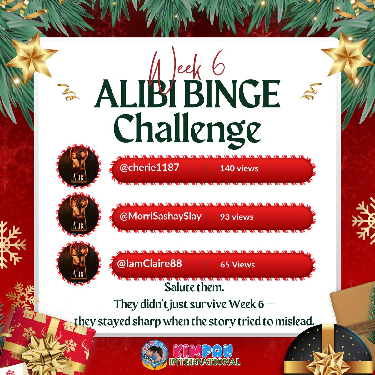 WEEK 6 CONQUERED: BINGE CHAMPIONS ANNOUNCED

The pressure was relentless.
The clues were deceptive.
And Week 6? It rewarded only the most disciplined.

This week separated casual viewers from true investigators.
Precision mattered.
Patience paid off.
And three detectives rose