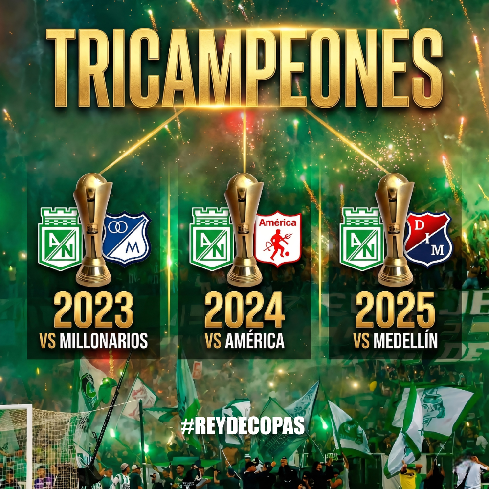 datosnacional's tweet image. Señoras y señores:

Atlético Nacional es TRICAMPEÓN de la Copa Betplay 

🏆 🏆 🏆 

#ReyDeCopas