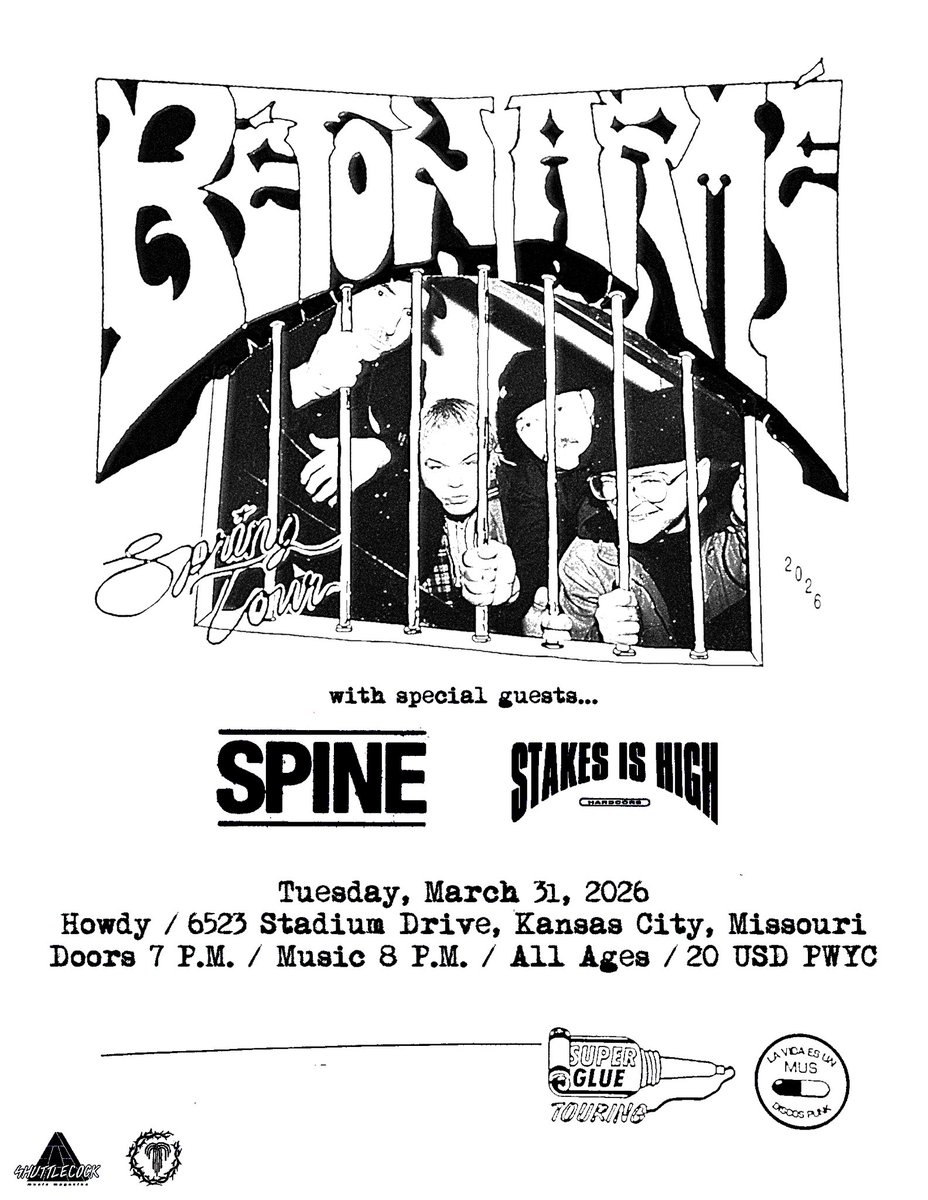 kansascityhc's tweet image. March 31: Béton Armé, Spine, and Stakes Is High at Howdy. Tix: eventbrite.com/e/beton-arme-s…