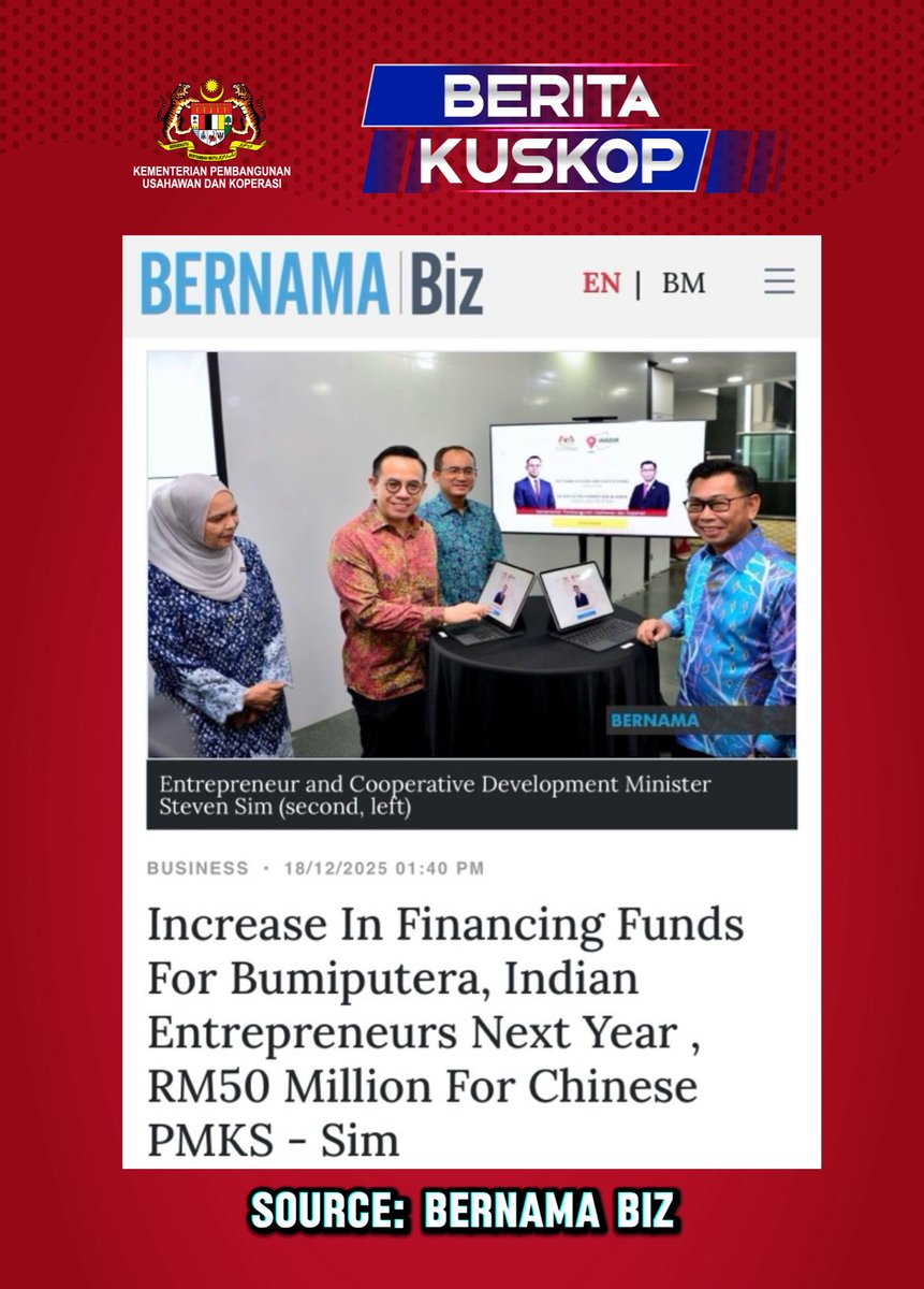 KUSKOPMalaysia's tweet image. Increase In Financing Funds For Bumiputera, Indian Entrepreneurs Next Year, RM50 Million For Chinese PMKS - Sim

Source &amp;amp; more info: Bernama Biz
bernamabiz.com/news.php?id=25…

@scheekeong 

#KUSKOP #TaatSetia 
#WeMakeitHappen 
#DKN2030 #MalaysiaMADANI