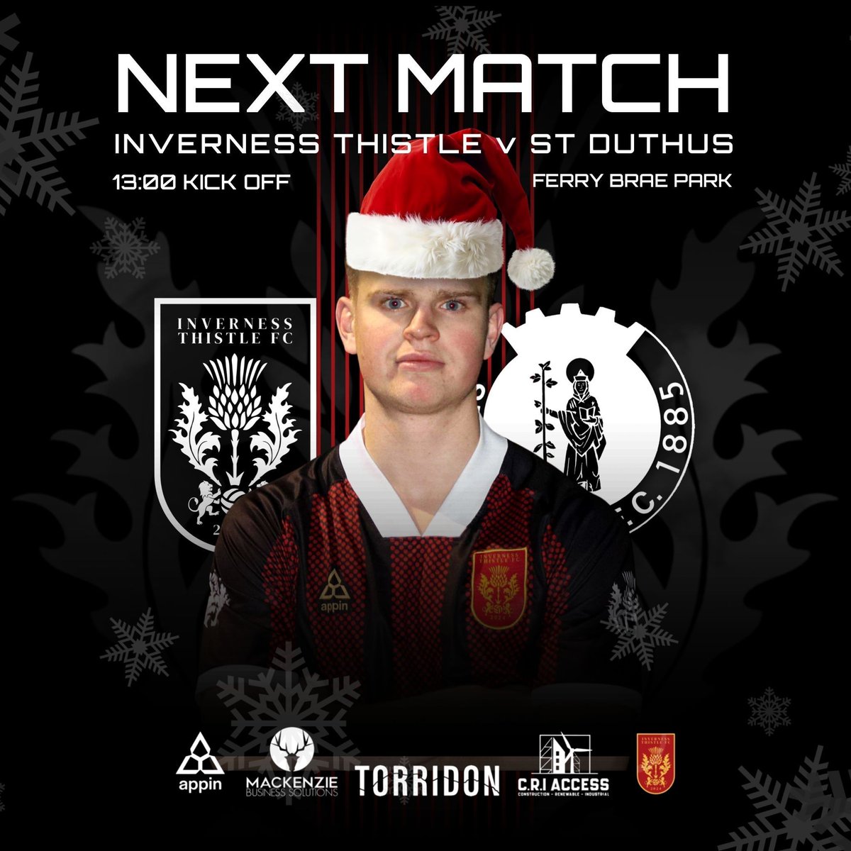 🔴⚫️ NEXT MATCH ⚫️🔴

We’re back at Ferry Brae Park this Saturday as we take on St Duthus 💪

📍 Ferry Brae Park
⏰ 13:00 KO
🏆North Caledonian league

The lads are in good spirits and ready for the challenge as we play our final game before Christmas. 🎄

#02BAJGY