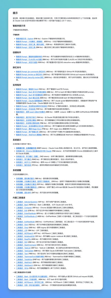 使用Claude Code 時,我們只能看到它的表面功能,卻很難了解背後的工作機制,尤其是它內部精心設計的系統提示詞。
恰巧,在GitHub 上發現了claude-code-system-prompts 這個項目,把Claude Code