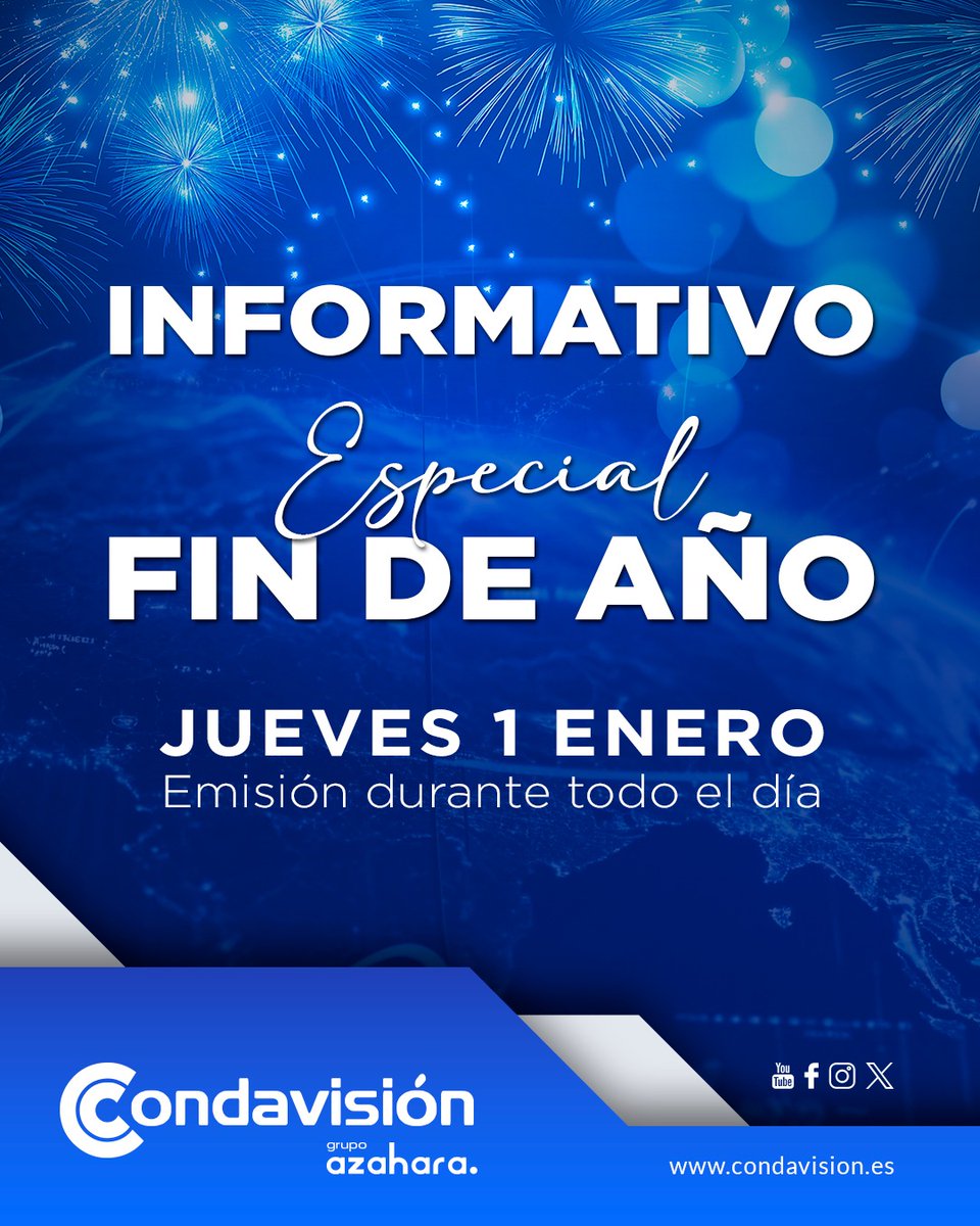 Condavision's tweet image. ✨🎇 𝐈𝐍𝐅𝐎𝐑𝐌𝐀𝐓𝐈𝐕𝐎 𝐄𝐒𝐏𝐄𝐂𝐈𝐀𝐋 𝐅𝐈𝐍 𝐃𝐄 𝐀𝐍̃𝐎  🎇✨

⏳Arranca un nuevo año y lo hacemos mirando atrás para entender todo lo que hemos vivido.

🌐 condavision.es

#InformativoEspecial #FinDeAño #Condavisión #EspecialInformativo #Actualidad