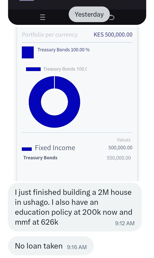 cheruiyotkb's tweet photo. Your first Sh 250K invested in the stock market is the hardest. Hitting Sh 500K comes significantly faster.

Then Sh 1M, then 2M in a portfolio comprising stocks, SACCO deposits, MMF, special funds, and bonds.

Smashing that Sh 10M mark someday is a reality.

No matter where you are in your financial journey, keep at it.

It's a rollercoaster of dividends and interests at each milestone.
