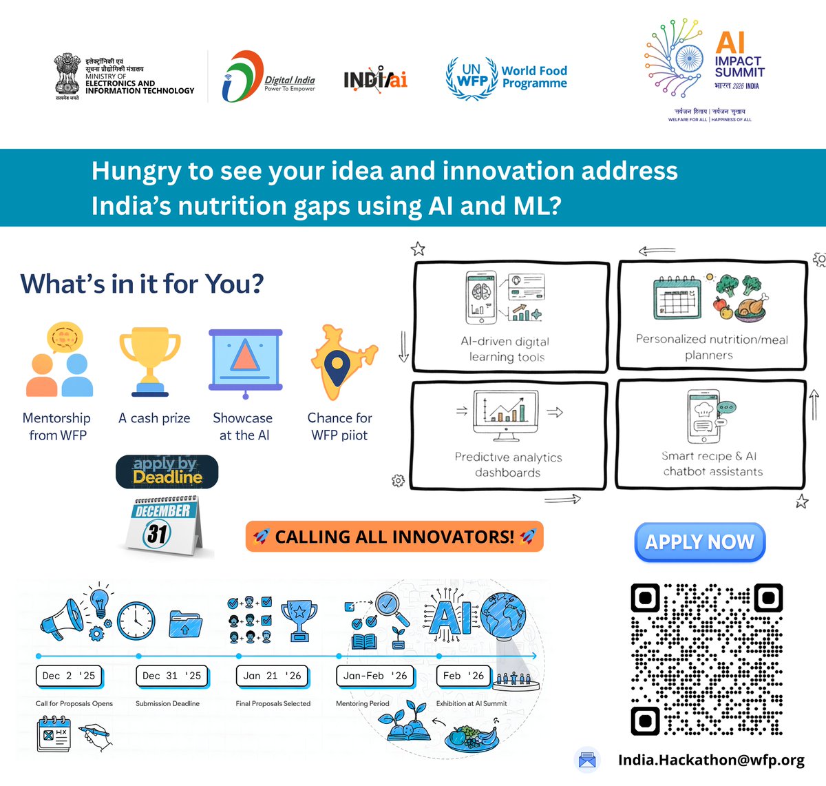 Can your #artificial_intelligence solution change lives by addressing #India's #nutrition challenge! Open to #startups, research institutes, academia, civil society, students &amp; independent innovators!
Apply 👇sway.cloud.microsoft/AwxP0mnTqQzkjE…
<a href="/GoI_MeitY/">Ministry of Electronics & IT</a>; <a href="/_DigitalIndia/">Digital India</a>; <a href="/OfficialINDIAai/">IndiaAI</a>