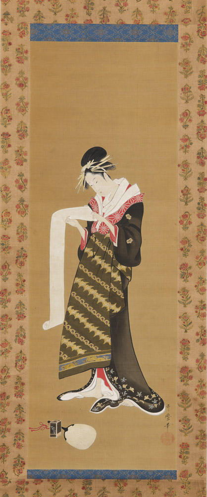 喜多川歌麿「美人読玉章図」。女性をとらえた作品でしばしば用いられる