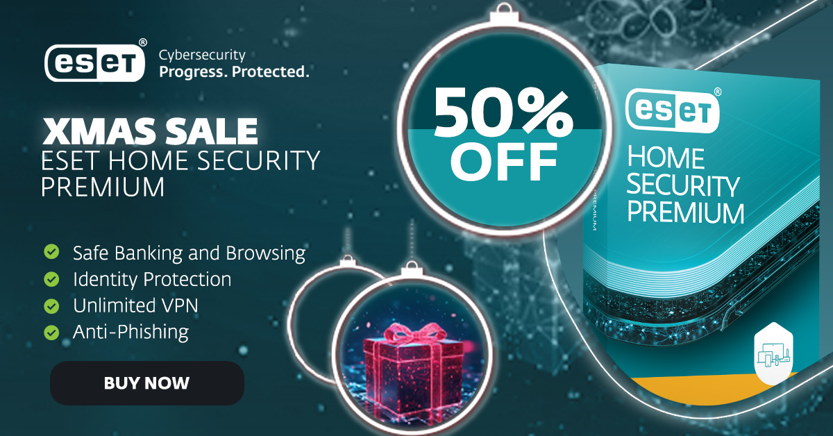 EsetMiddleEast's tweet photo. Holiday Cybersecurity Deal You Don’t Want to Miss! 

Enjoy 50% OFF ESET Home Security Premium until 06/01/2026.
Protect your devices, safeguard your privacy, and browse with confidence using advanced security and built-in VPN.
Link: https://t.co/yIFs5yrsGO
#ESET #CyberSecurity https://t.co/N8VNu5VIO3
