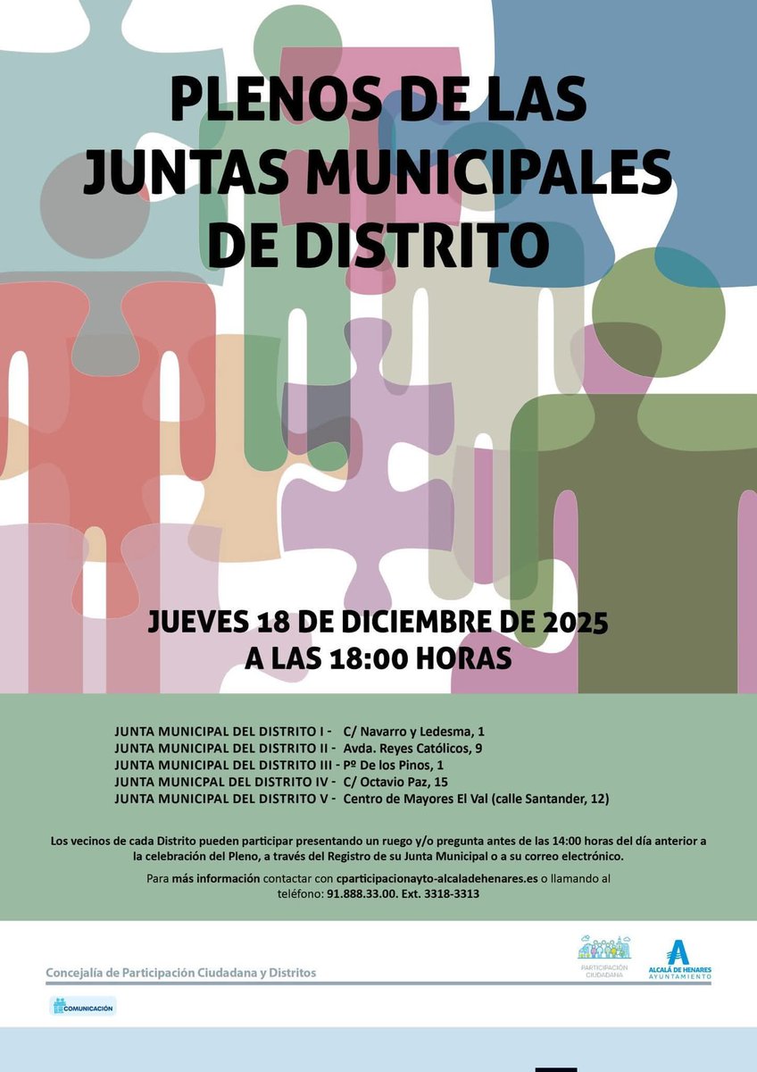 📣 ¡Vecinas y vecinos!
Os esperamos a todas y todos los que os apetezca acompañarnos en el Pleno Municipal del Distrito II 🏛️
Allí se hablará de las propuestas de las asociaciones del distrito… ¡y también de la nuestra! 😉✨

¡Ven, participa y haz barrio! 💪🏽🏘️